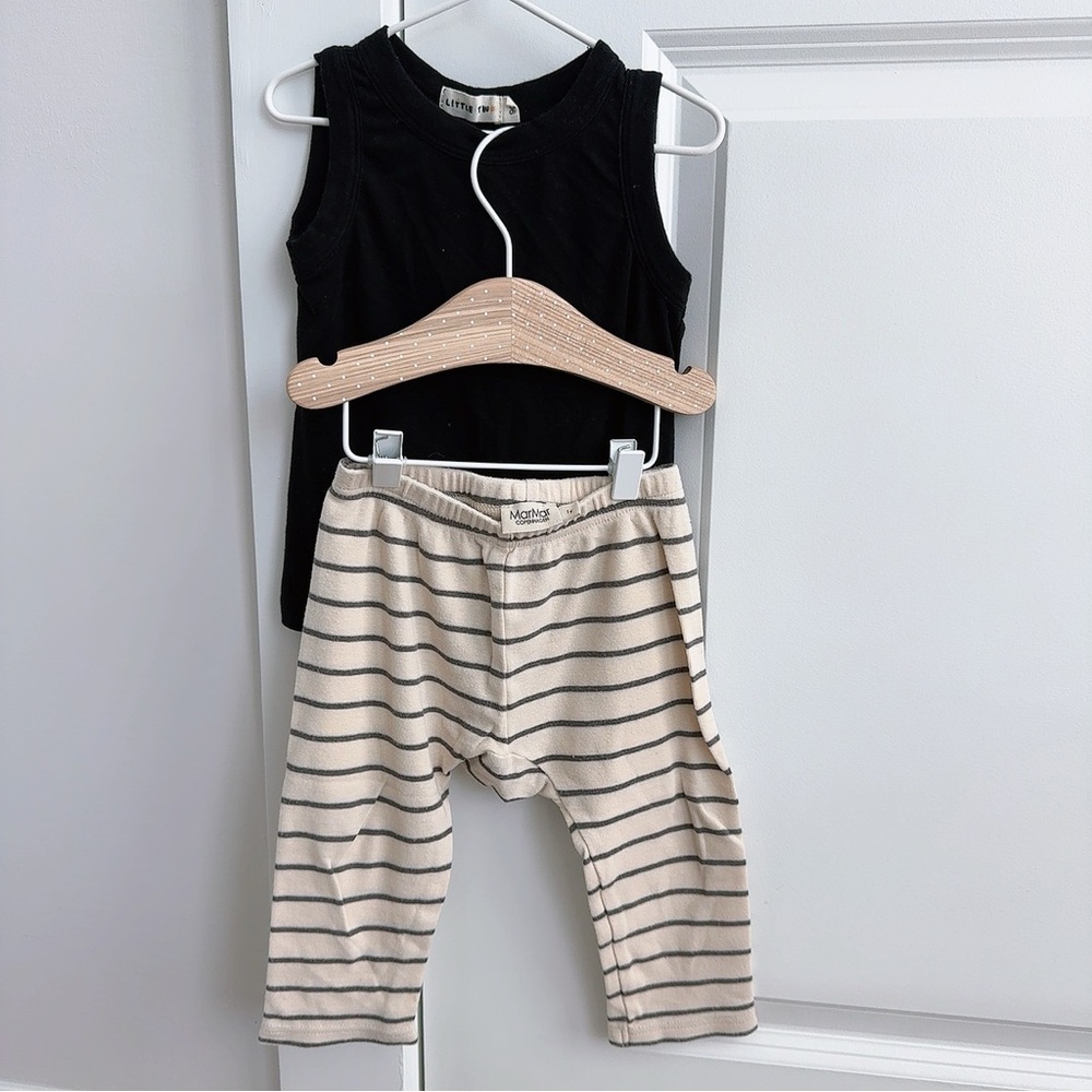 Black Tank Top and Striped Pants Set